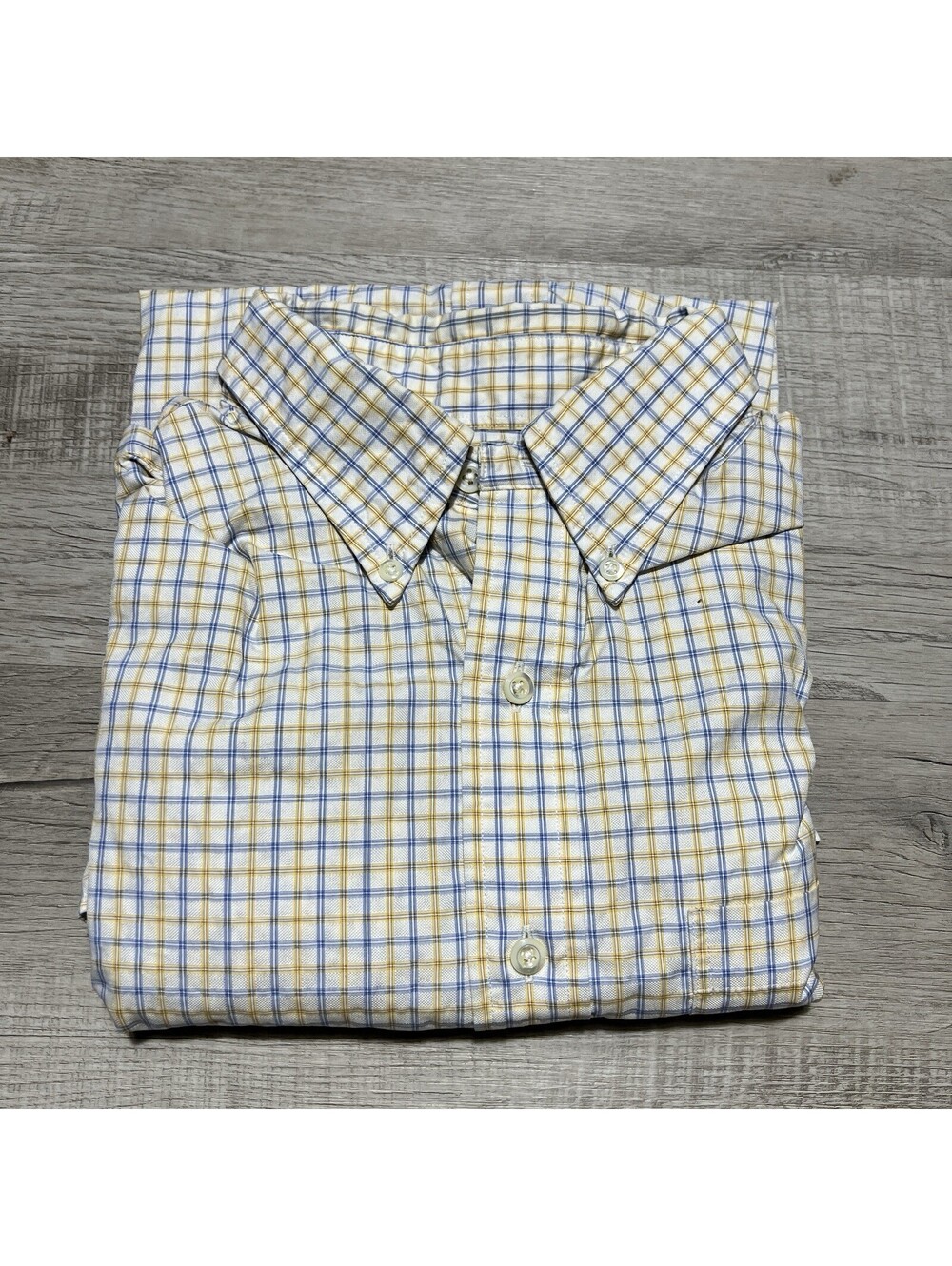 Brooks Brothers Button Up Shirt Mens L Yellow Blue Checkered